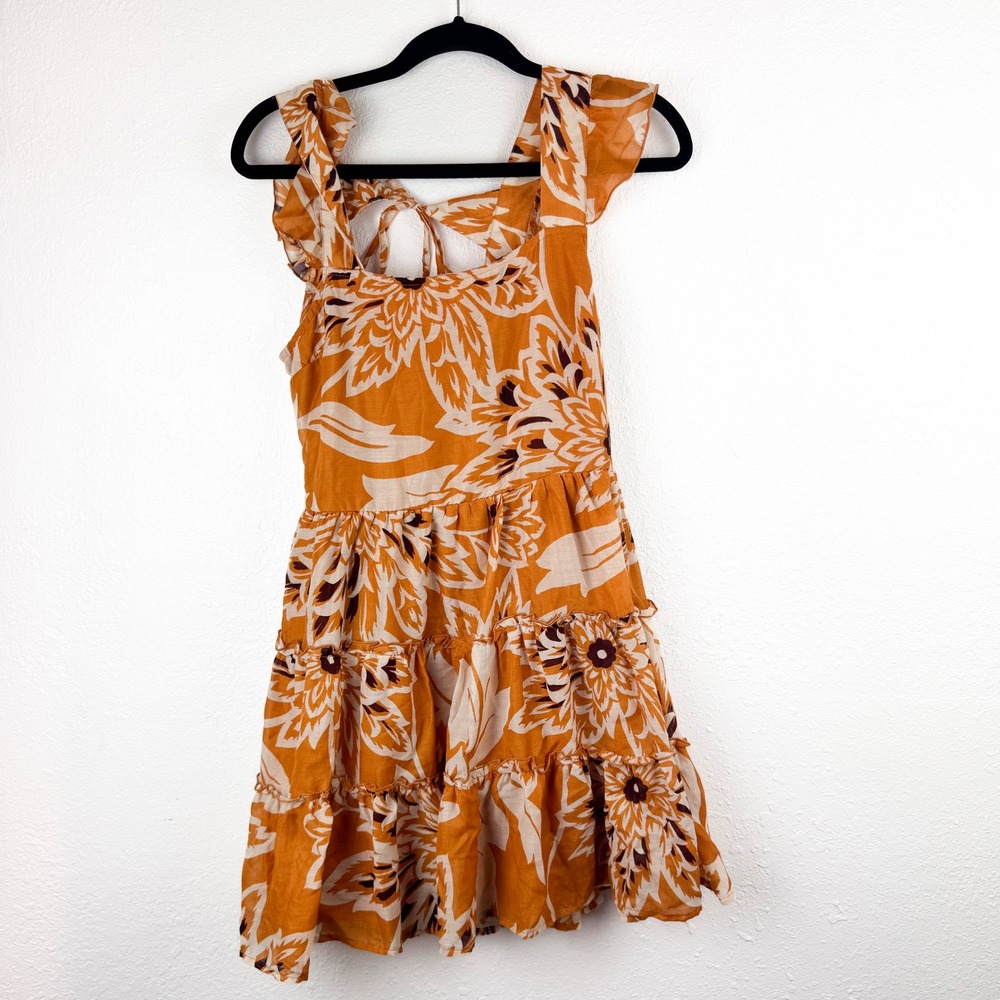 Land of the Free Mustard Yellow Floral Tiered Mini Dress Ruffle Flutter Sleeve
